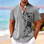 Men Henley Shirt Short Sleeve Tops 3d