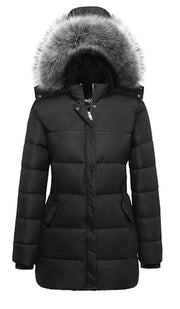 Puffer Coat Warm Snow Jacket with Fur Removable Hood