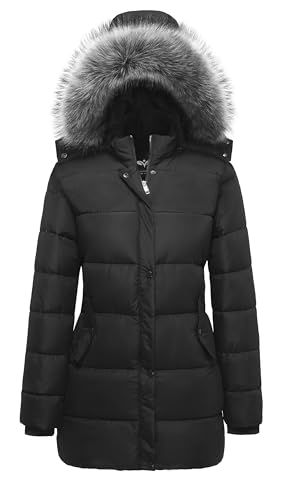 Puffer Coat Warm Snow Jacket with Fur Removable Hood