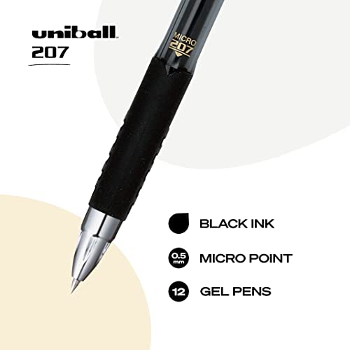 Uniball Signo 207 Gel Pen 12 Pack, 0.5mm Micro Black Pens