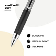 Uniball Signo 207 Gel Pen 4 Pack, 0.7mm Medium Black Pens