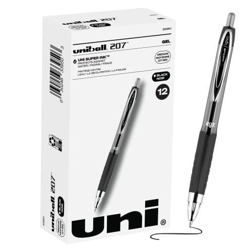 Uniball Signo 207 Gel Pen 12 Pack, 0.7mm Medium Black Pens