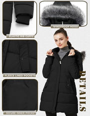 Puffer Coat Warm Snow Jacket with Fur Removable Hood