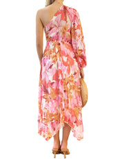 One Shoulder Maxi Dresses Pleated Floral Beach